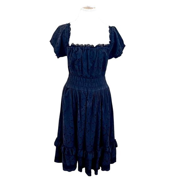 Milkmaid Whimsigoth Victorian Dark Romantic Dress Size M Black Ren Faire Ruffle - Picture 1 of 16